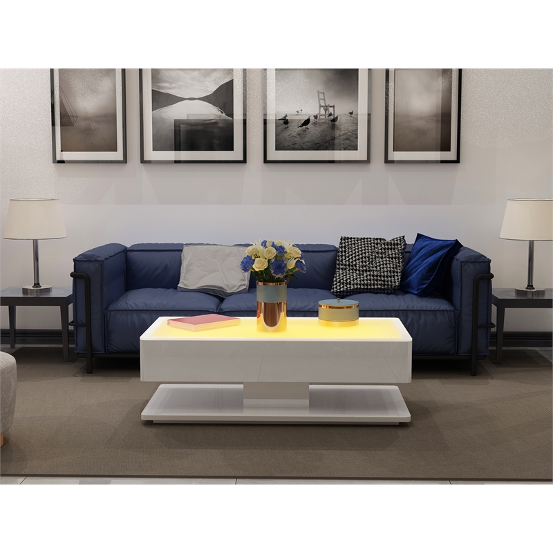Pemberly Row Coffee Table with LED Lights Made with Wood in White