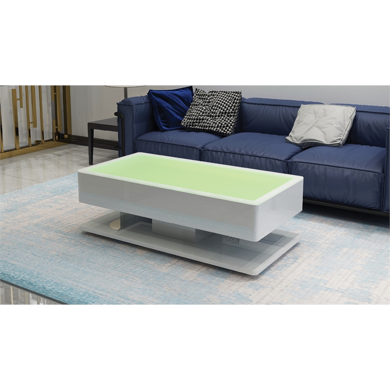 Pemberly Row Coffee Table with LED Lights Made with Wood in White