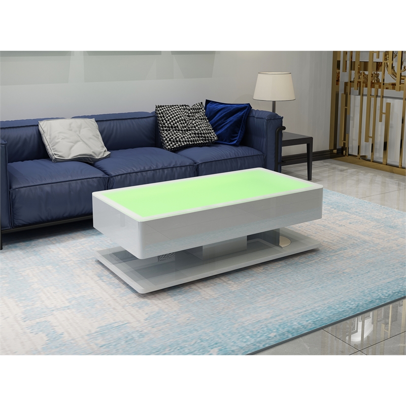 Pemberly Row Coffee Table with LED Lights Made with Wood in White