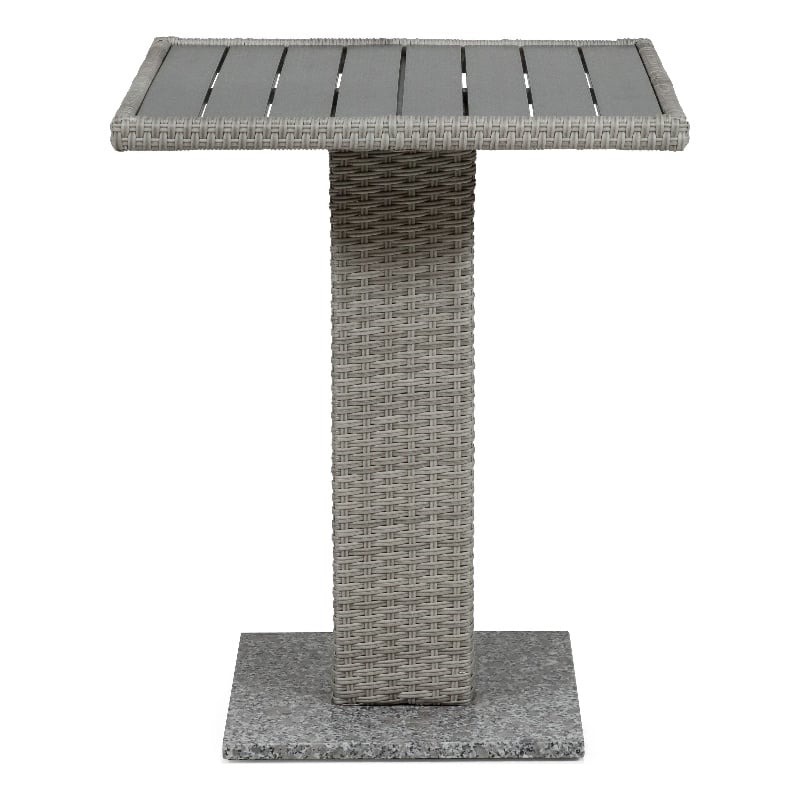 Pemberly Row Outdoor Patio PE Wicker / Rattan Bistro Table in Gray
