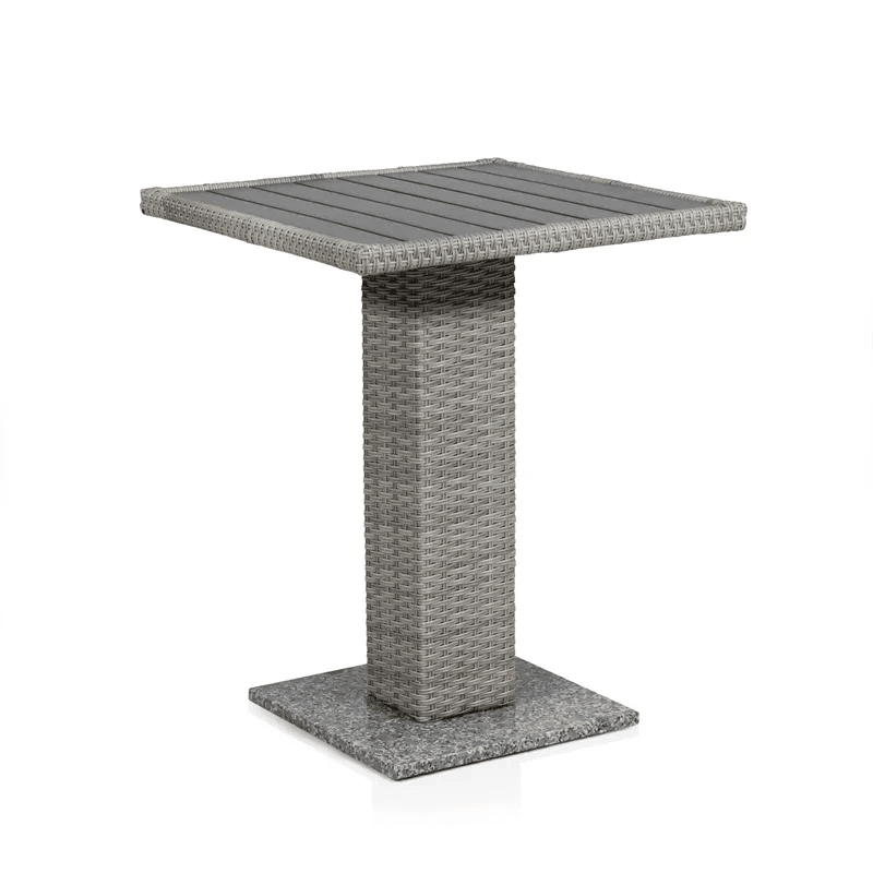 Pemberly Row Outdoor Patio PE Wicker / Rattan Bistro Table in Gray