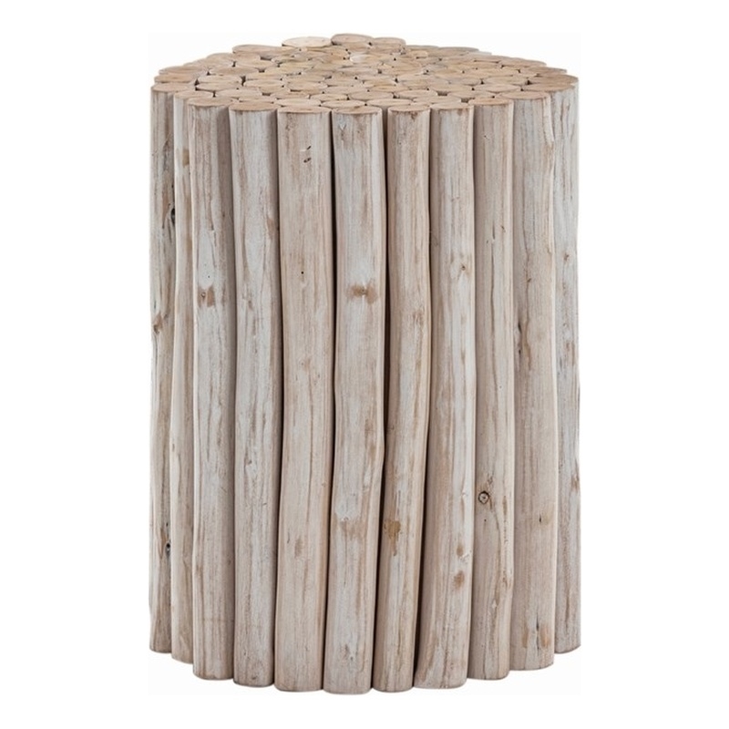 Pemberly Row Contemporary Jungle Wood End Table in White Wash Color