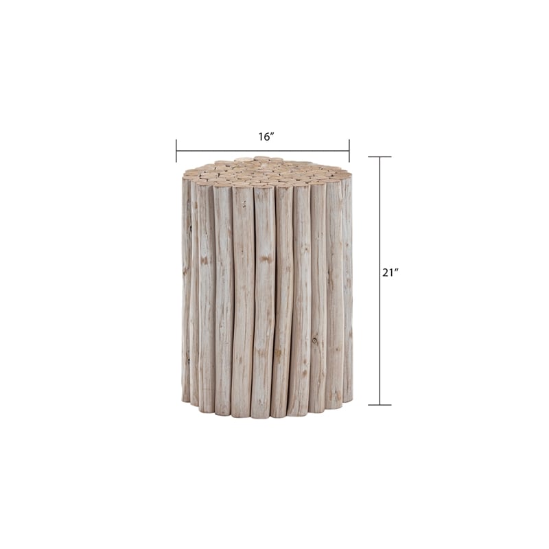 Pemberly Row Contemporary Jungle Wood End Table in White Wash Color