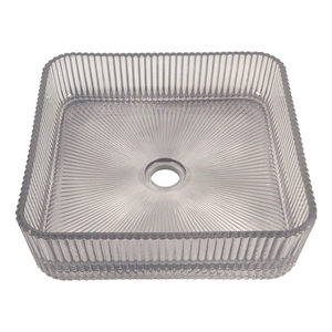 Pemberly Row 15&quot Tempered Glass Square Vessel Bathroom Sink in Gray