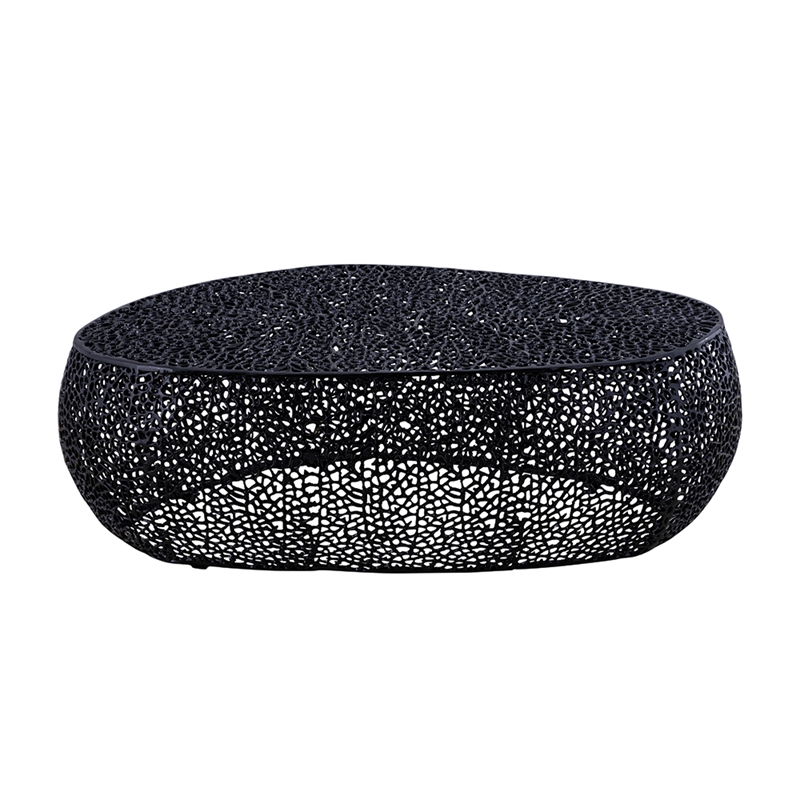 Pemberly Row Oval Shape Coffee Table Made with Aluminum in Black Color
