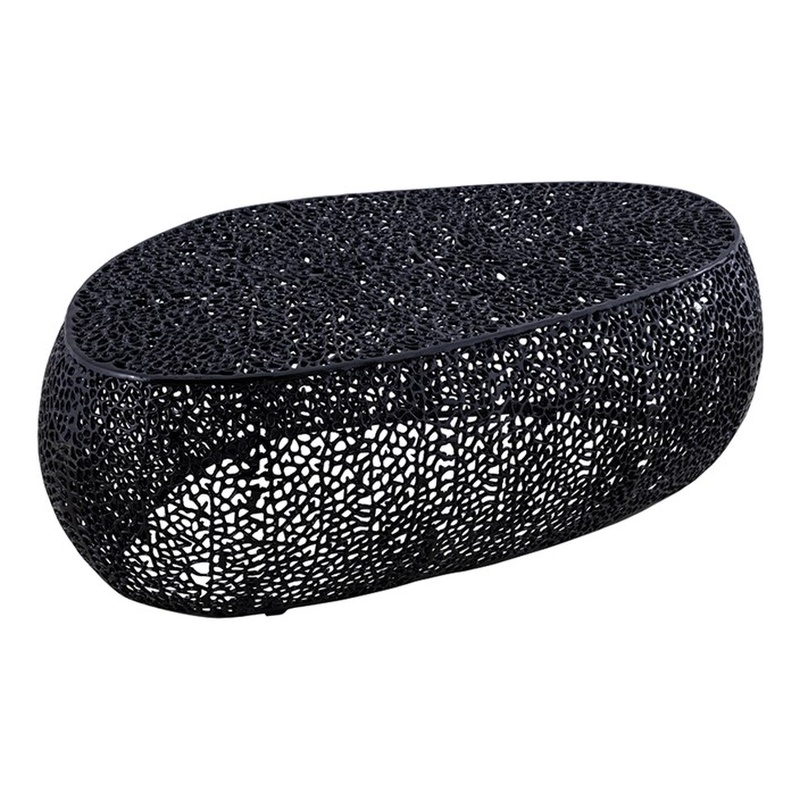 Pemberly Row Oval Shape Coffee Table Made with Aluminum in Black Color