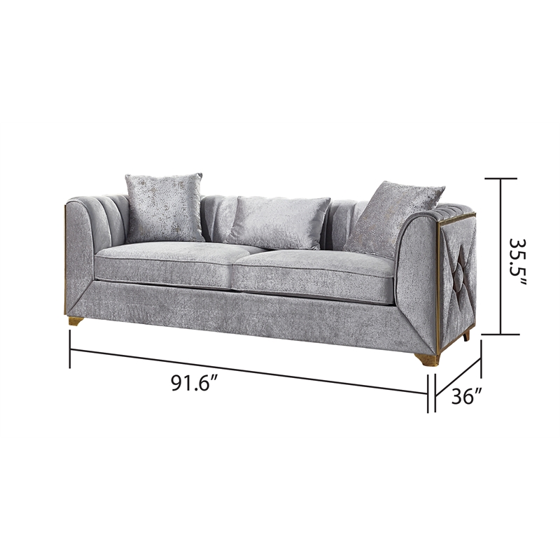 Pemberly Row Modern Sofa in Gold Finish Made with Wood in Silver Color
