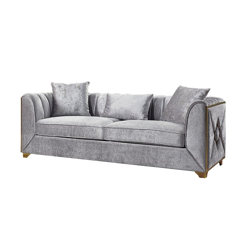 Pemberly Row Modern Sofa in Gold Finish Made with Wood in Silver Color