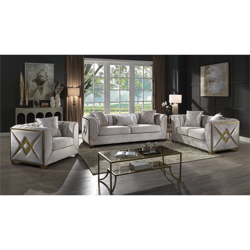 Pemberly Row Modern Chair in Gold Finish Made with Wood in Cream Color
