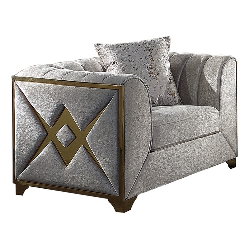 Pemberly Row Modern Chair in Gold Finish Made with Wood in Cream Color