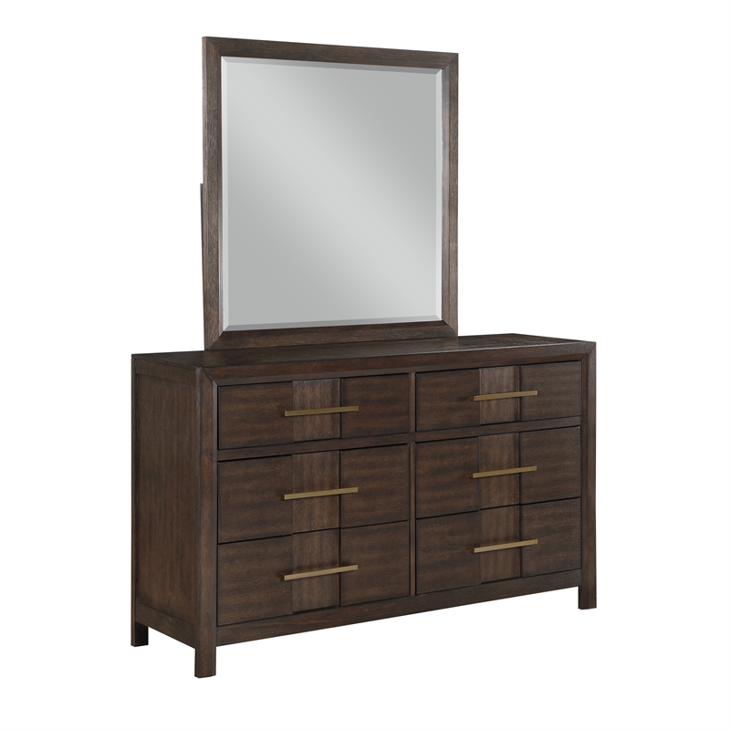 Pemberly Row Mirror Modern Square Made With Wood Frame in Walnut Color