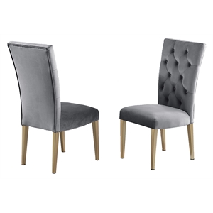 Pemberly Row Gray Tufted Velvet Side Chairs in Brushed Gold (Set of 2)