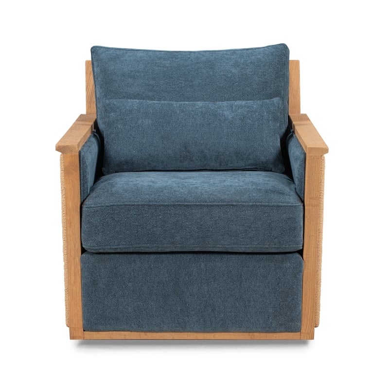 Pemberly Row Upholstered Linen Fabric Swivel Accent Chair in Blue Teal