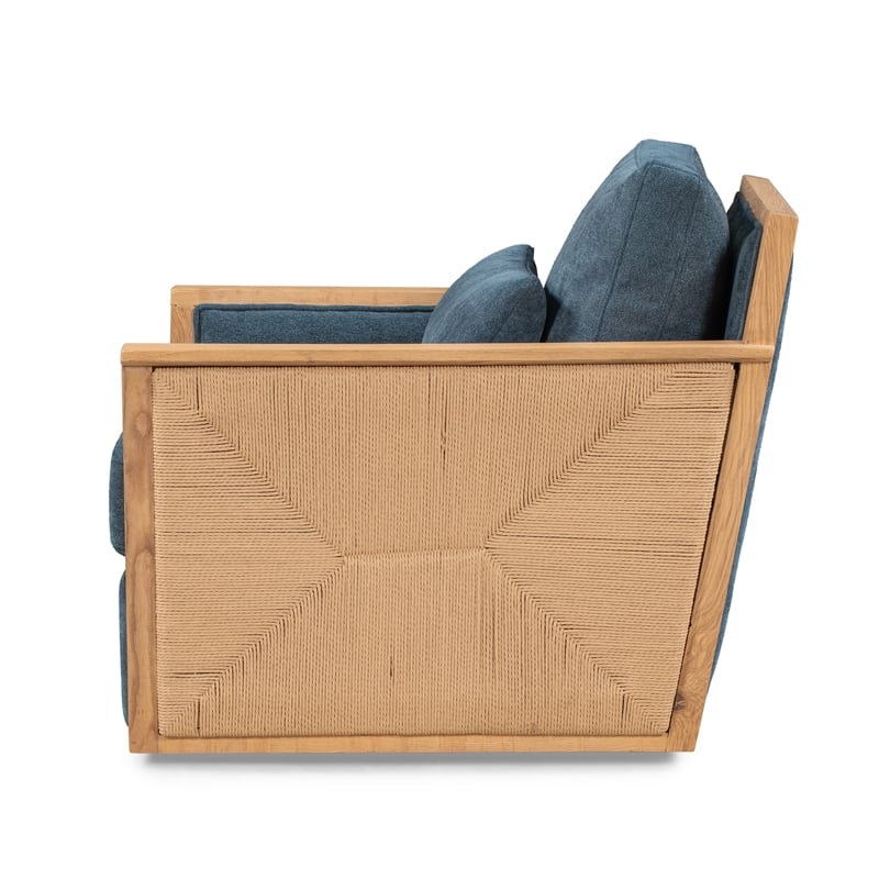 Pemberly Row Upholstered Linen Fabric Swivel Accent Chair in Blue Teal