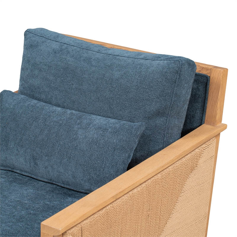 Pemberly Row Upholstered Linen Fabric Swivel Accent Chair in Blue Teal