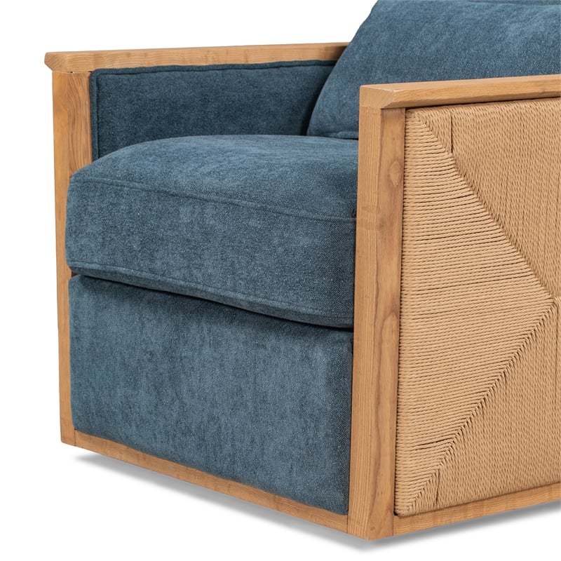 Pemberly Row Upholstered Linen Fabric Swivel Accent Chair in Blue Teal
