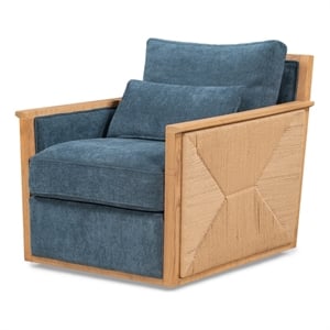 Pemberly Row Upholstered Linen Fabric Swivel Accent Chair in Blue Teal