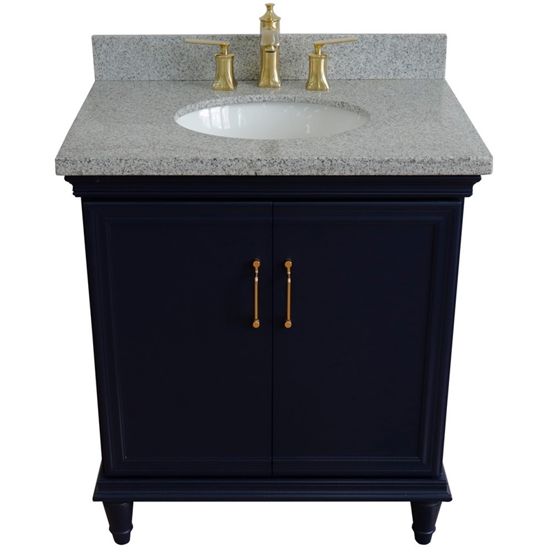 Pemberly Row 31 in. Single Wooden Vanity Blue with Gray Granite Oval Sink