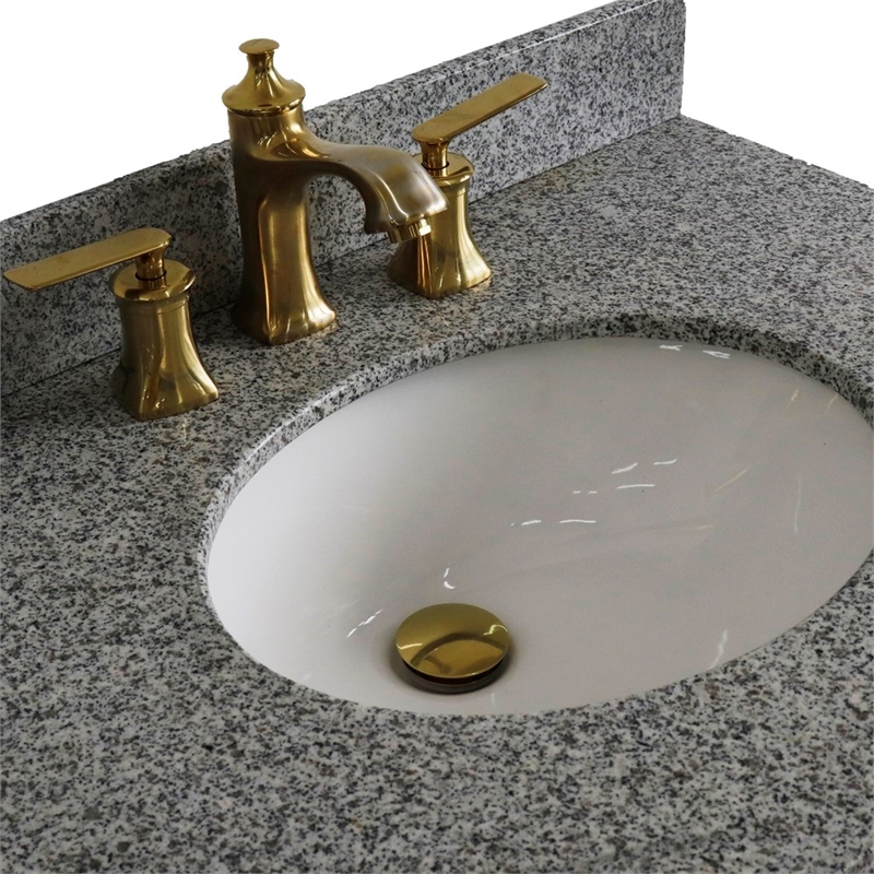 Pemberly Row 31 in. Single Wooden Vanity Blue with Gray Granite Oval Sink