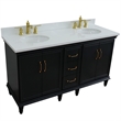 Pemberly Row 61 in. Double Wooden Vanity Dark Gray White Quartz Oval Sink