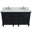 Pemberly Row 61 in. Double Wooden Vanity Dark Gray White Quartz Oval Sink