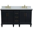 Pemberly Row 61 in. Double Wooden Vanity Dark Gray White Quartz Oval Sink