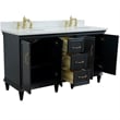 Pemberly Row 61 in. Double Wooden Vanity Dark Gray White Quartz Oval Sink