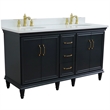 Pemberly Row 61 in. Double Wooden Vanity Dark Gray White Quartz Oval Sink