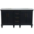 Pemberly Row 61 in. Double Wooden Vanity Dark Gray White Quartz Oval Sink