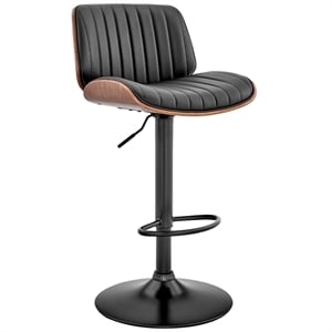 Pemberly Row 24-33&quot Modern Faux Leather & Metal Bar Stool in Black/Walnut
