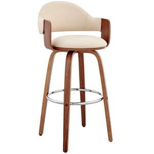 Pemberly Row 26&quot Modern Faux Leather & Wood Counter Stool in Cream/Walnut