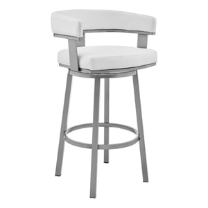 Pemberly Row 26&quot Modern Faux Leather Swivel Counter Stool in White/Silver