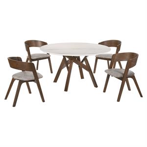 Pemberly Row 5-Piece Wood Dining Table & Chair Set in Walnut/Gray