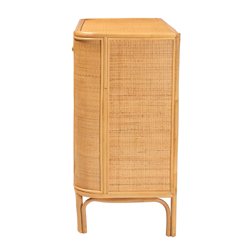 Pemberly Row Modern 2-Door Rattan Storage Cabinet in Natural Brown
