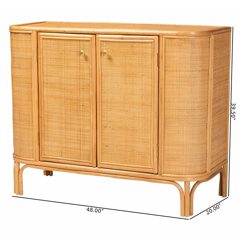Pemberly Row Modern 2-Door Rattan Storage Cabinet in Natural Brown
