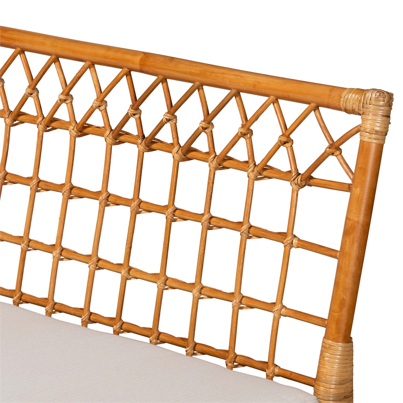 Pemberly Row Modern Honey Rattan 3-Piece Dining Nook Banquette Set