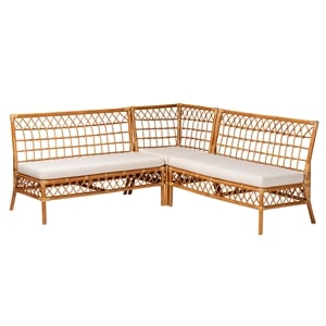 Pemberly Row Modern Honey Rattan 3-Piece Dining Nook Banquette Set