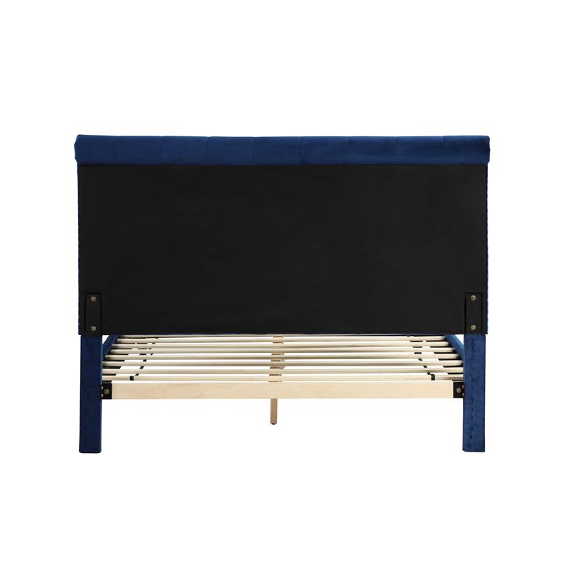 Pemberly Row Modern Tufted Velvet Fabric King Platform Bed in Blue