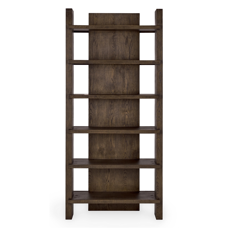 Pemberly Row Modern 6 Shelf Open Tall Bookcase Dark Brown Oak Wood