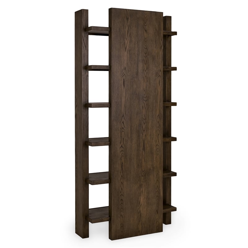 Pemberly Row Modern 6 Shelf Open Tall Bookcase Dark Brown Oak Wood