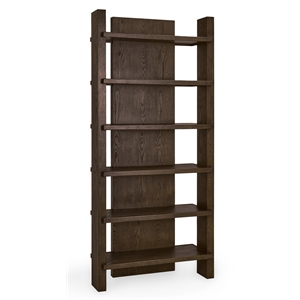 Pemberly Row Modern 6 Shelf Open Tall Bookcase Dark Brown Oak Wood