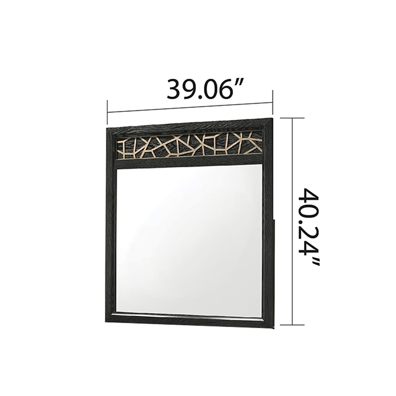 Pemberly Row Modern Mirror Made with Wood and Wooden Pattern in Black