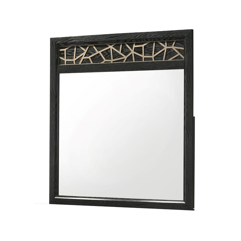 Pemberly Row Modern Mirror Made with Wood and Wooden Pattern in Black