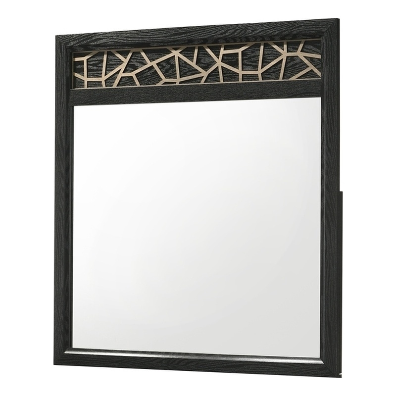 Pemberly Row Modern Mirror Made with Wood and Wooden Pattern in Black
