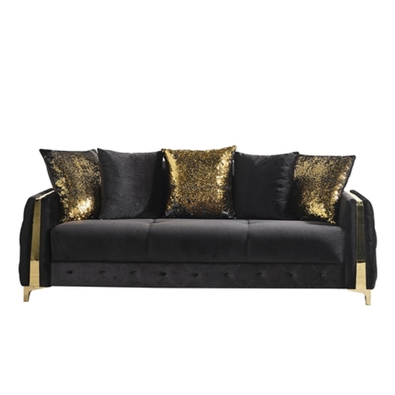 Pemberly Row Modern Sofa Made with Wood & Under-seat Storage in Black