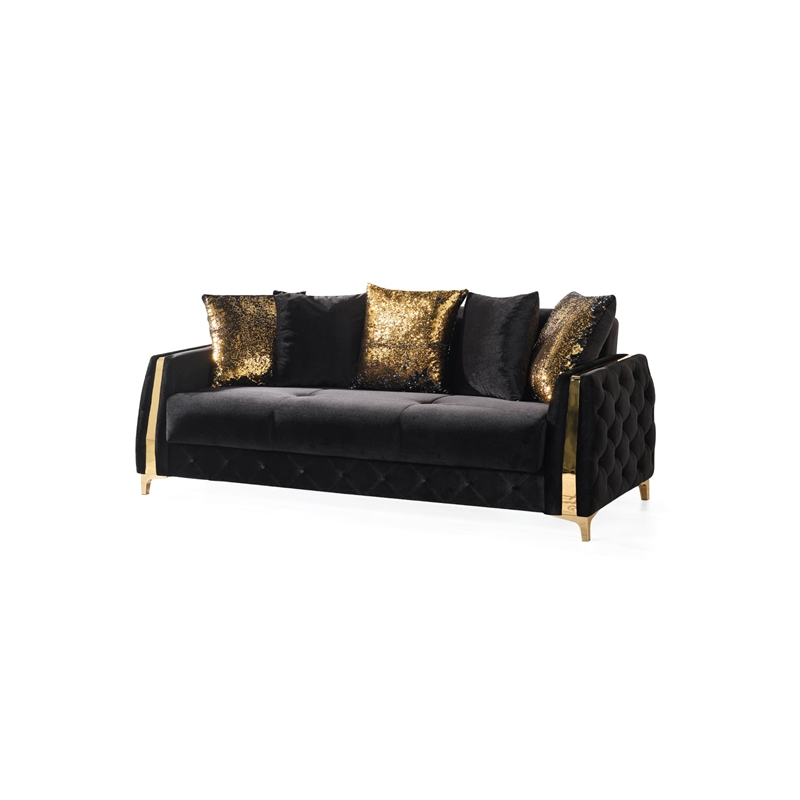 Pemberly Row Modern Sofa Made with Wood & Under-seat Storage in Black