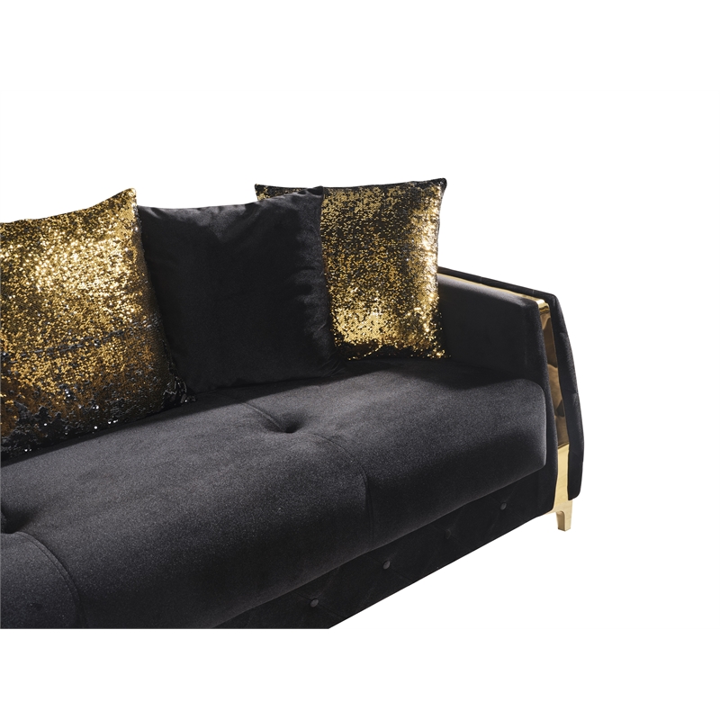 Pemberly Row Modern Sofa Made with Wood & Under-seat Storage in Black