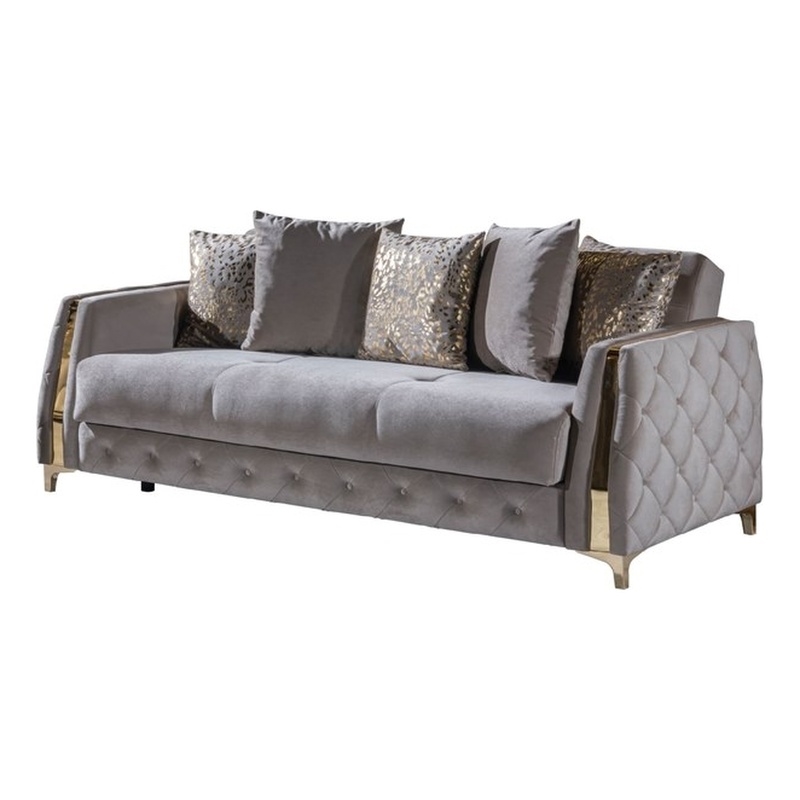 Pemberly Row Modern Sofa Made with Wood & Under-seat Storage in Taupe