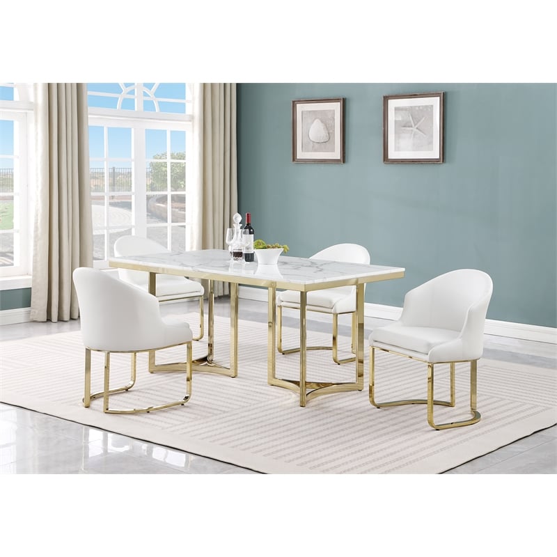 Pemberly Row White Faux Marble Double Pedestal Dining Table (Seats 6)