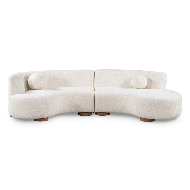 Pemberly Row Ivory Fabric Upholstery Sectional Sofa with Retro Curves